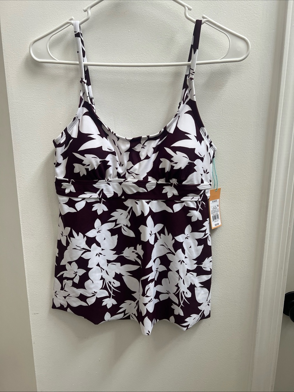 NWT Kona Sol Women’s Burgundy White Floral Swim Top S 4-6